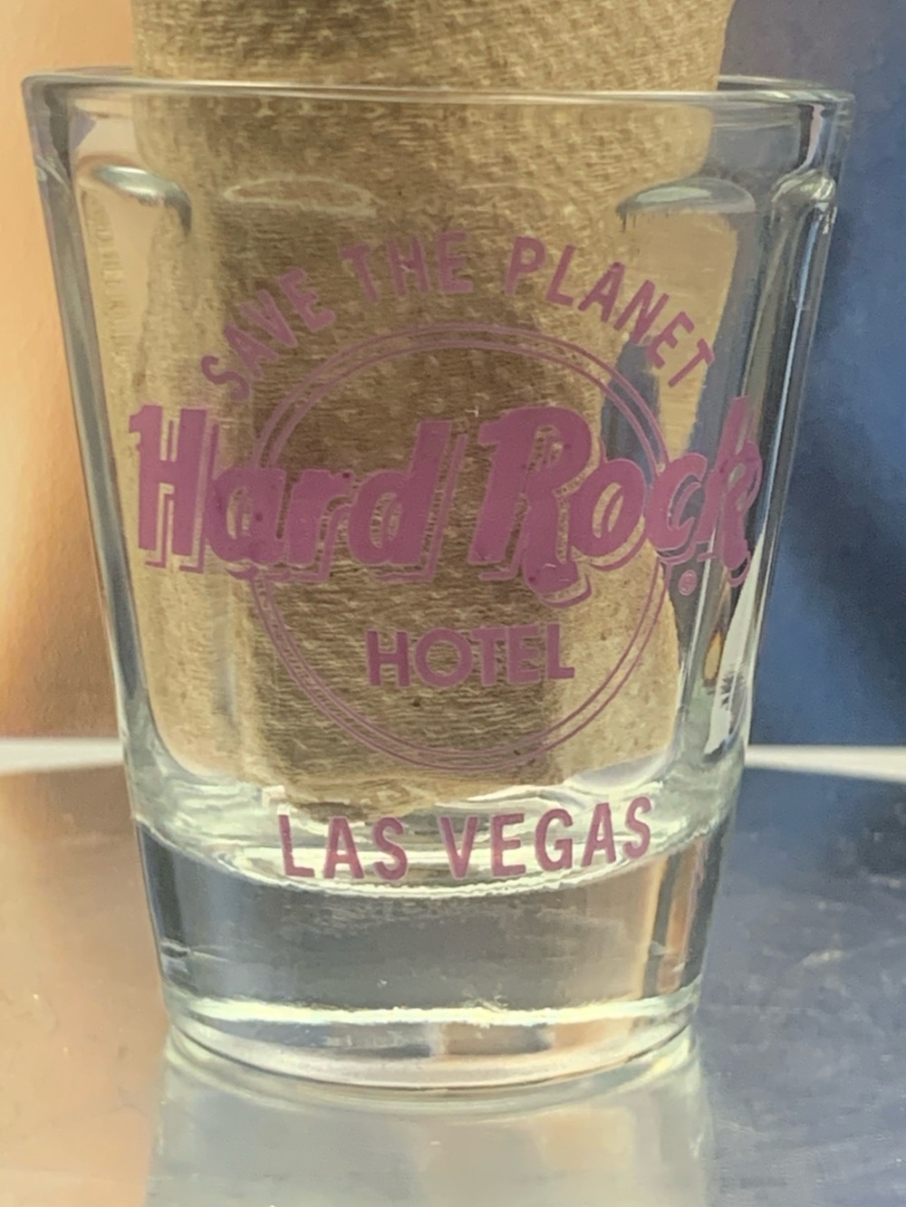 Vintage Hard Rock Cafe Las Vegas Save The Planet Shot Glass Purple Lettering